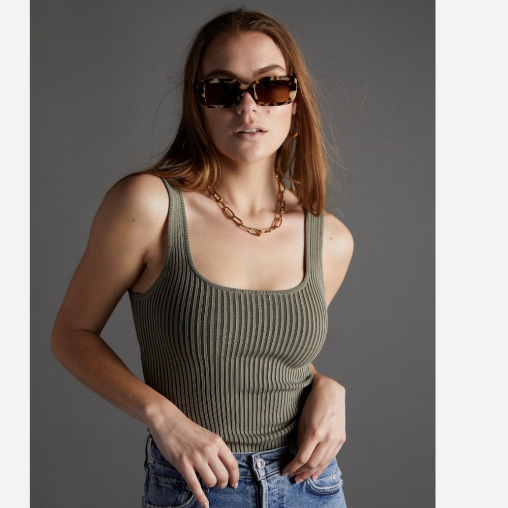 Anine Bing Ribbed Tank Top in Olive Green